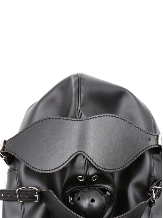 BDSM Gay Men Mask Hood With Eyes Cover And Ball Gag