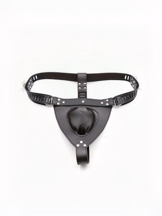 Black Leather Male Chastity Belt with Three Locks