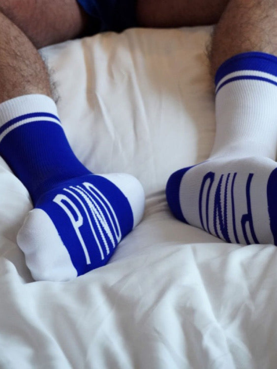 Blue-White Crew Sock For Sexy Gay Men On Feet