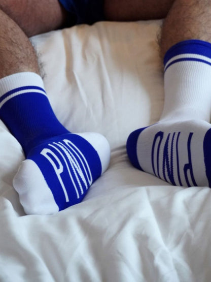 Blue-White Crew Sock For Sexy Gay Men On Feet