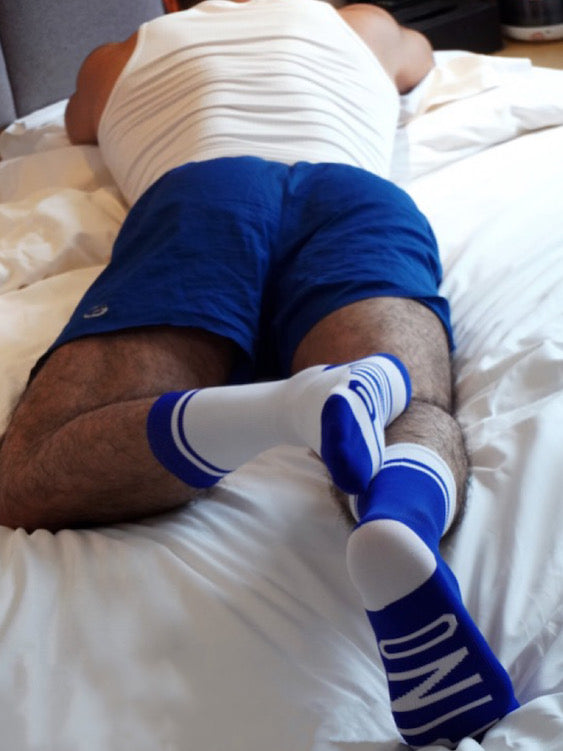 Blue-White Crew Sock For Sexy Gay Men Back