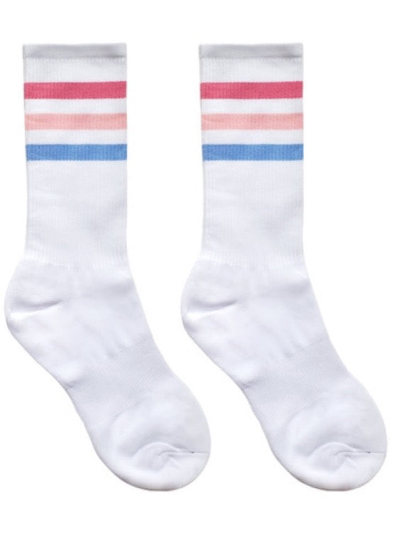 Half Crew Stripe White Sock For Gay Men Sock Fetish Rainbow