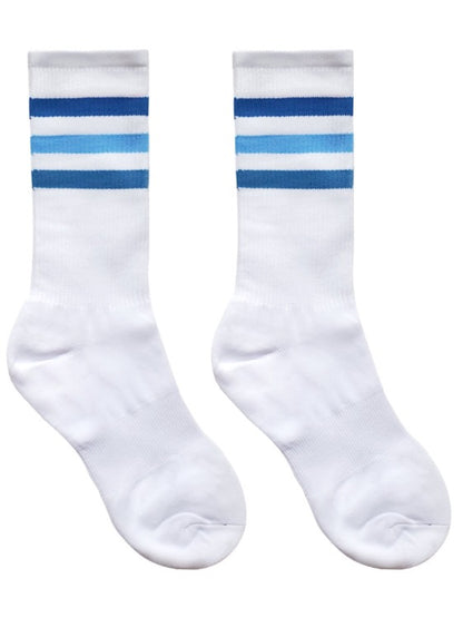 Half Crew Stripe White Sock For Gay Men Sock Fetish Blue