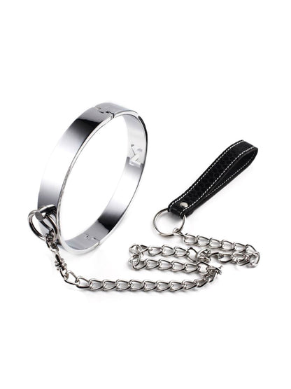 M Logo Stainless Steel Collar With Chain For Gay Men In BDSM