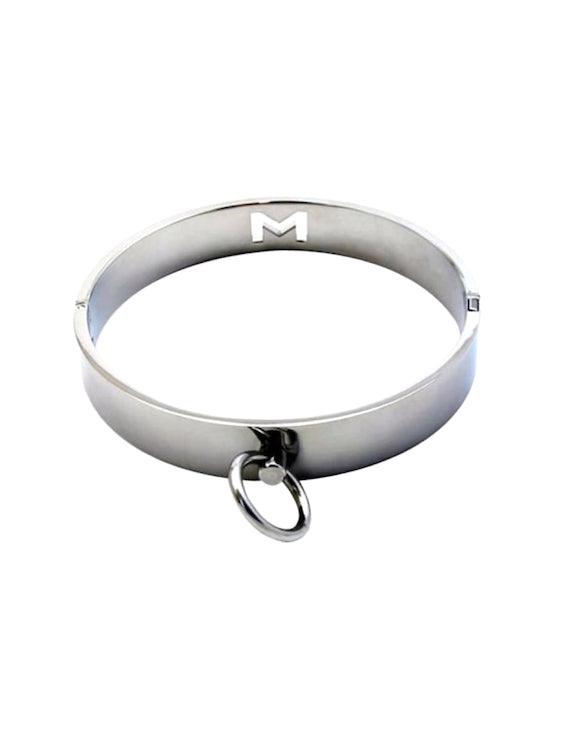 M Logo Stainless Steel Collar With Chain For Gay Men In BDSM