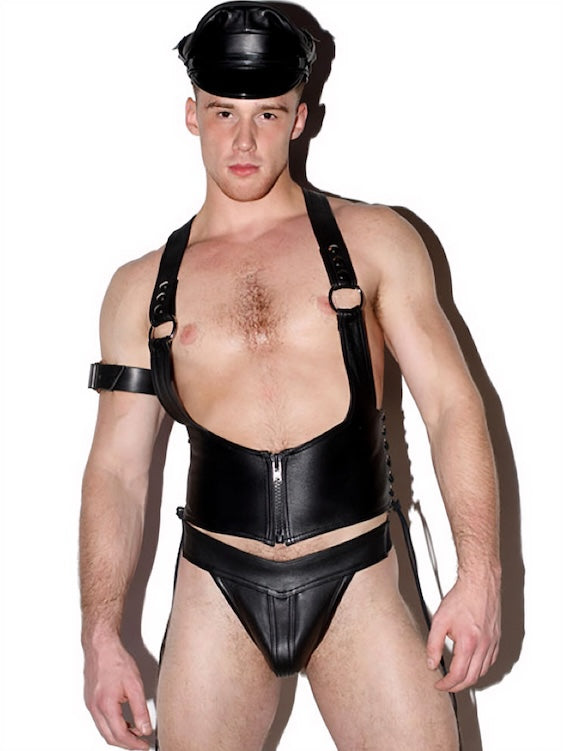 Males Leather BDSM Fetish Tank and Undies Suit