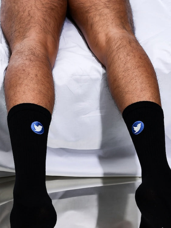 Men's Thin Socks with Blue Bird Print