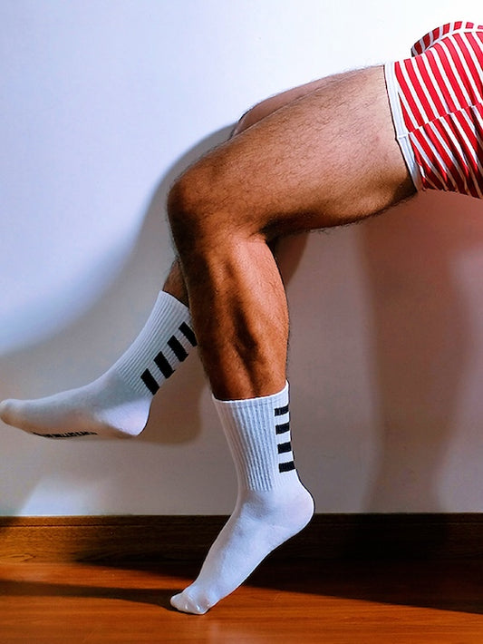 Men's Sexy Black Striped White Crew Socks