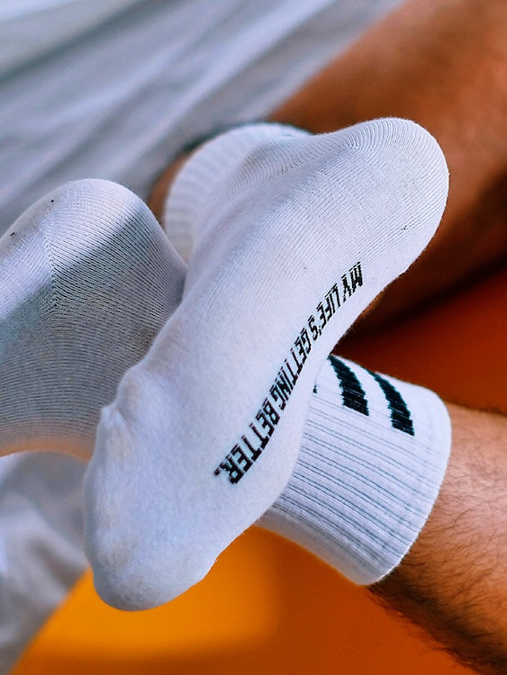 Men's Sexy Black Striped White Crew Socks