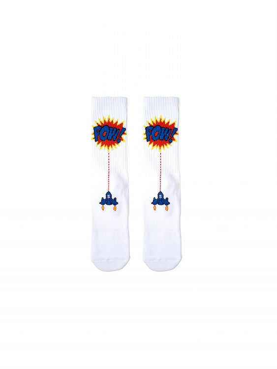 Men's White Crew Socks with Fighter Aircraft Print