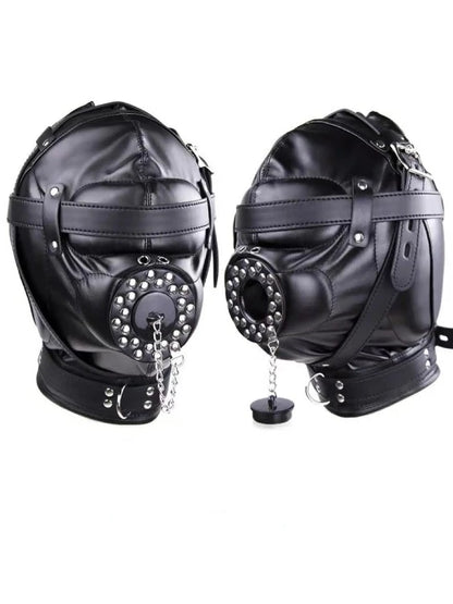 Premium Black Bondage BDSM Fetish Head Hood Mask with Mouth Cover