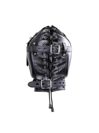 Premium Black Bondage BDSM Fetish Head Hood Mask with Mouth Cover