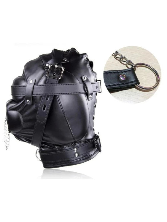 Premium Black Bondage BDSM Fetish Head Hood Mask with Mouth Cover