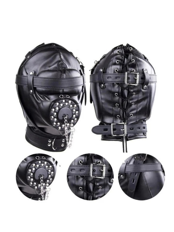 Premium Black Bondage BDSM Fetish Head Hood Mask with Mouth Cover