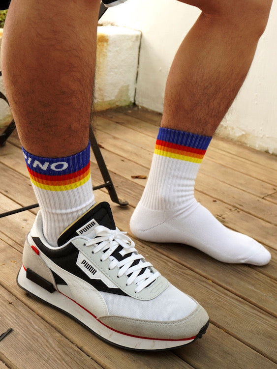 Sexy Gay Mens PRIDE Crew White Socks