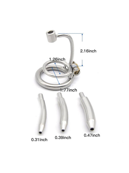 Stainless Steel Cock Cage With 3 Pee Tubes For  BDSM Chastity Game