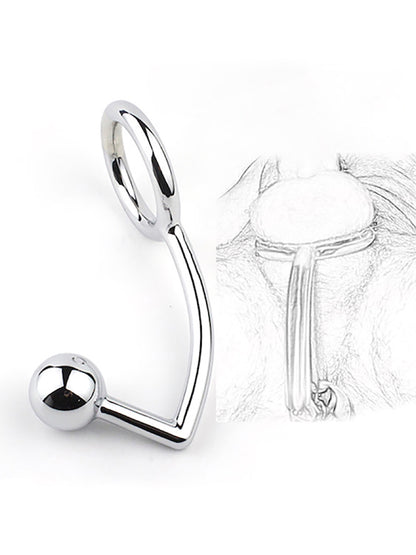 Stainless Steel Cock Ring With Anal Plug