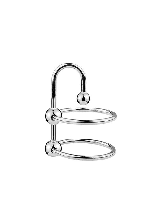 Stainless Steel Double Cock Ring with Urethral Sounds Ball