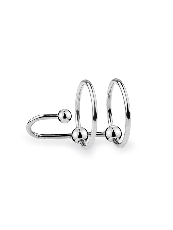 Stainless Steel Double Cock Ring with Urethral Sounds Ball