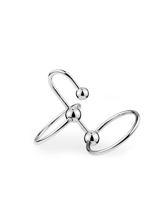 Stainless Steel Double Cock Ring with Urethral Sounds Ball