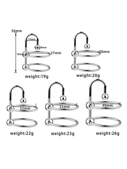 Stainless Steel Double Cock Ring with Urethral Sounds Ball