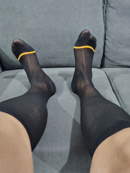 mens-black-dress-socks-with-golden-stripe