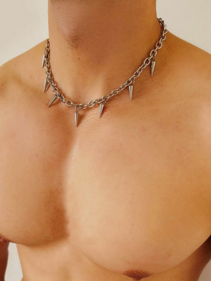 Men's Punk Fringe Rivet Necklace in Titanium Steel