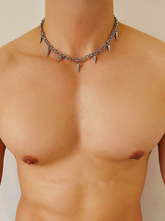 Men's Punk Fringe Rivet Necklace in Titanium Steel