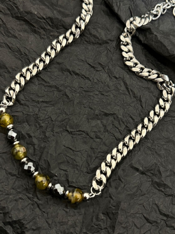 Natural Stone Beaded Cuban Link Chain