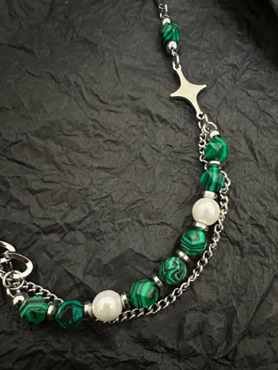 Black Striped Green Turquoise Starry Layered Necklace for Men